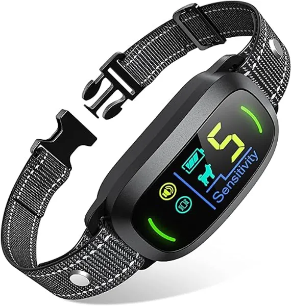 FAFAFROG Dog Bark Collar for Large Medium Small Dogs, Rechargeable Smart Bark Collar, Anti Barking Training Collar with 5 Adjustable Sensitivity Beep Vibration (Black) - Black