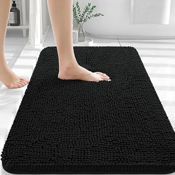 OLANLY Bathroom Rugs 36x24, Extra Soft Absorbent Chenille Bath Rugs, Rubber Backing Quick Dry, Machine Washable Bath Mats for Bathroom Floor, Tub and Shower, Home Decor Accessories, Black - Black - 36" x 24"