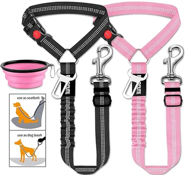 3 Piece Set Dog Seat Belt Retractable Dog Car Seatbelts Adjustable Pet Seat Belt for Vehicle Headrest Restraint Adjustable Heavy Duty & Elastic & Durable Car Harness for Dogs - 03-Black+Pink