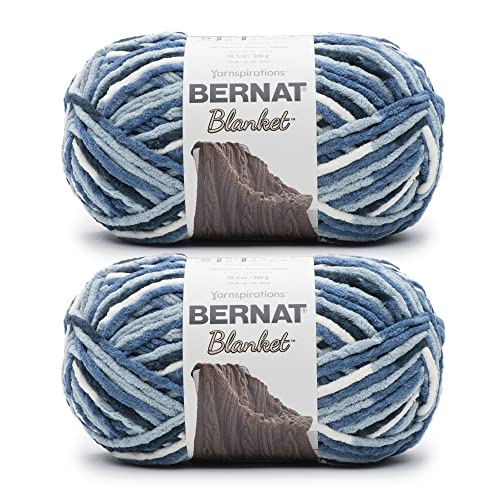 Bernat Blanket Faded Blues Yarn - 2 Pack of 300g/10.5oz - Polyester - 6 Super Bulky - 220 Yards - Knitting/Crochet - FADED BLUES - 2 Pack - Blanket BB