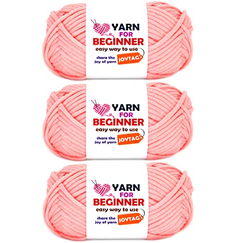 Pink Yarn for Crocheting and Knitting Cotton Crochet Knitting Yarn for Beginners with Easy-to-See Stitches Cotton-Nylon Blend Easy Yarn for Beginners Crochet Kit(3x50g) - Pink - 3 Pack-Solids