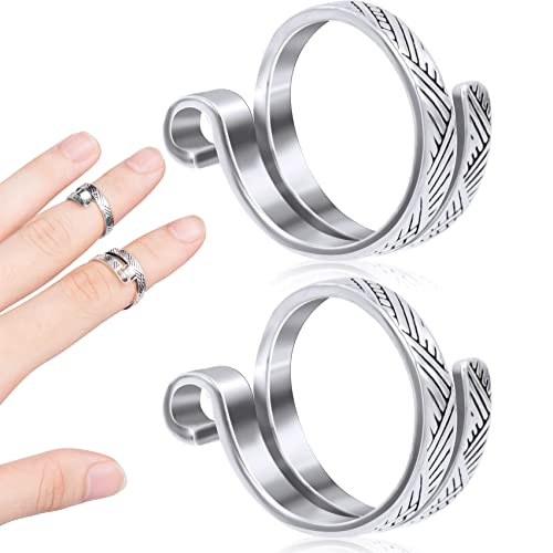 ANCIRS 2 Pack Knitting Crochet Loop Ring for Fingers, Adjustable Crochet Tension Ring, Metal Open Yarn Guide Finger Holders, Knitting Thimbles for Crochet- Silver - 2 Silver