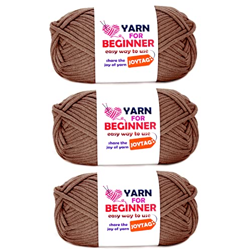 Brown Yarn for Crocheting and Knitting Cotton Crochet Knitting Yarn for Beginners with Easy-to-See Stitches Cotton-Nylon Blend Easy Yarn for Beginners Crochet Kit(3x50g) - Coffee - 3 Pack-Solids