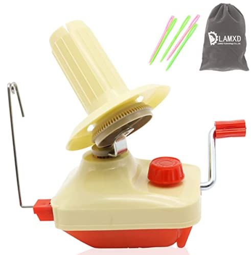 LAMXD Needlecraft Yarn Ball Winder Hand Operated,Red,Portable Package,Easy to Set Up and Use,Sturdy with Metal Handle and Tabletop Clamp,Including Yarn Needles Set… - Red