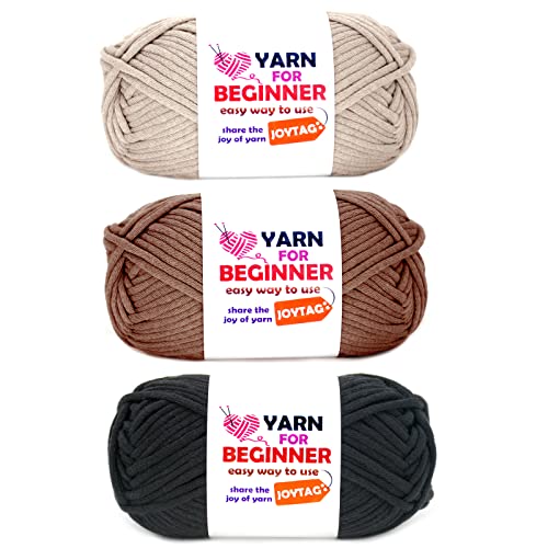 Yarn for Crocheting and Knitting Cotton Crochet Knitting Yarn for Beginners with Easy-to-See Stitches Cotton-Nylon Blend Easy Yarn for Beginners Crochet Kit(3x50g)-Black+Coffee+Beige - Black+Coffee+Beige - 3 Pack-Mixed