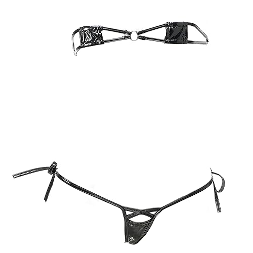 JasmyGirls Goth Micro Bikini String Mini Bathing Suit Tiny Thong Swimsuit Swimwear - X-Small - Medium - Black