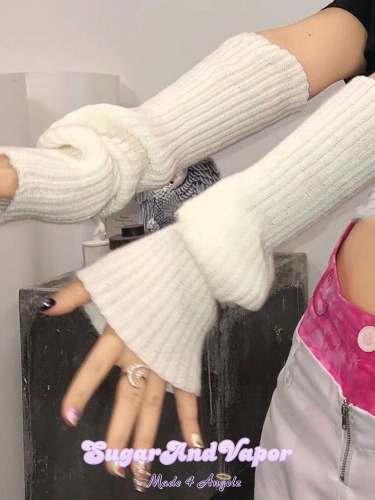 Kawaii Girly Knitted Arm/Leg Warmers | White / OS