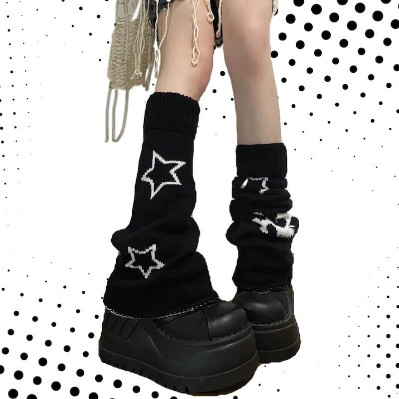 Y2k stars skull leg warmer | Black
