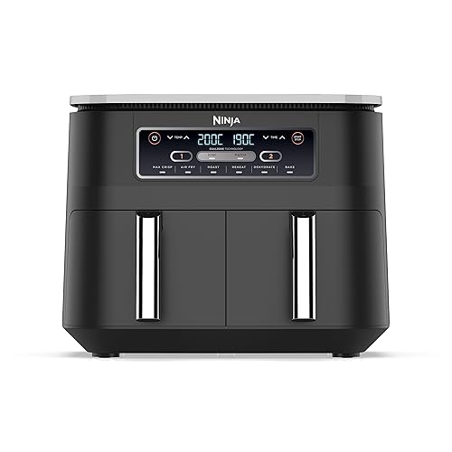 Ninja Foodi Dual Zone Digital Air Fryer, 2 Drawers, 7.6L, 6-in-1, Uses No Oil, Air Fry, Max Crisp, Roast, Bake, Reheat, Dehydrate, Cooks 4-6 Portions, Non-Stick, Dishwasher Safe Baskets, Black AF300UK - 7.6L - 6-in-1 Dual Drawer - Black/Silver