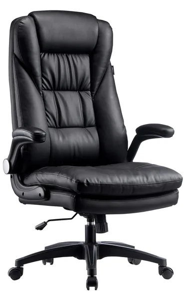 Hbada Ergonomic Executive Office Chair, Big & Tall Desk Chair, PU Leather Swivel Rocking Chair with Flip-up Padded Armrest and Adjustable Height, Black - Black