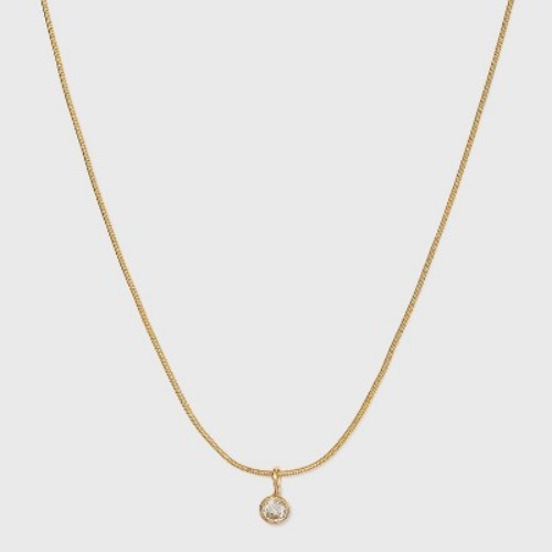 14K Gold Plated Cubic Zirconia Herringbone Bezel Chain Necklace - A New Day™