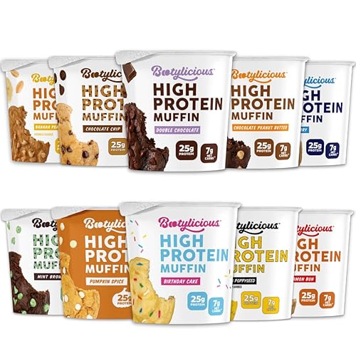 Bootylicious Muffins | 25g Protein, 7g Net Carbs, 2.32-2.75oz Cup, 12-Pack (Variety Pack)