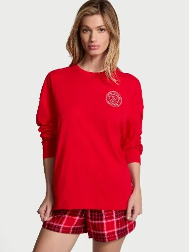 Buy Flannel Long-Sleeve Short Tee-Jama Set - Order Pajamas Sets online 1125372200 - Victoria's Secret US