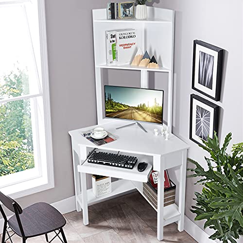 White Corner Desk with Hutch