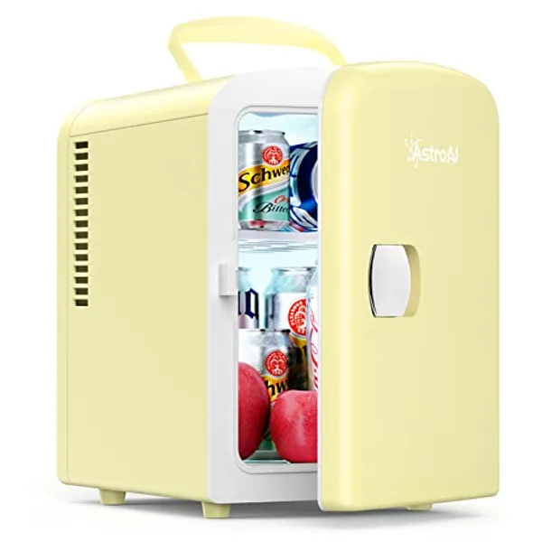 AstroAI Mini Fridge, 4 Liter/6 Can AC/DC Portable Thermoelectric Cooler and Warmer Refrigerators for Bedroom, Skincare, Beverage, Christmas Gift, ETL Listed(Yellow)