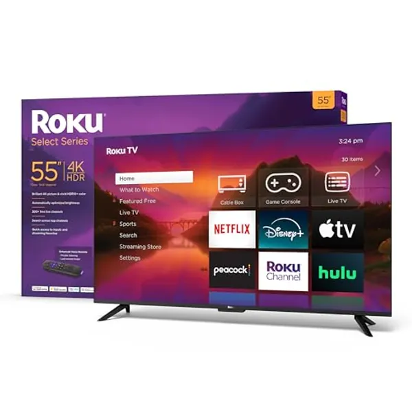 Roku Smart TV – 55-Inch Select Series 4K HDR RokuTV Enhanced Voice Remote, Brilliant 4K Picture, Automatic Brightness, & Seamless Streaming – Live Local News, Sports, Family Entertainment