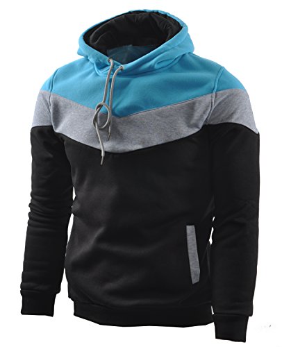 Mooncolour Mens Novelty Color Block Hoodies Cozy Sport Outwear - Black - Medium