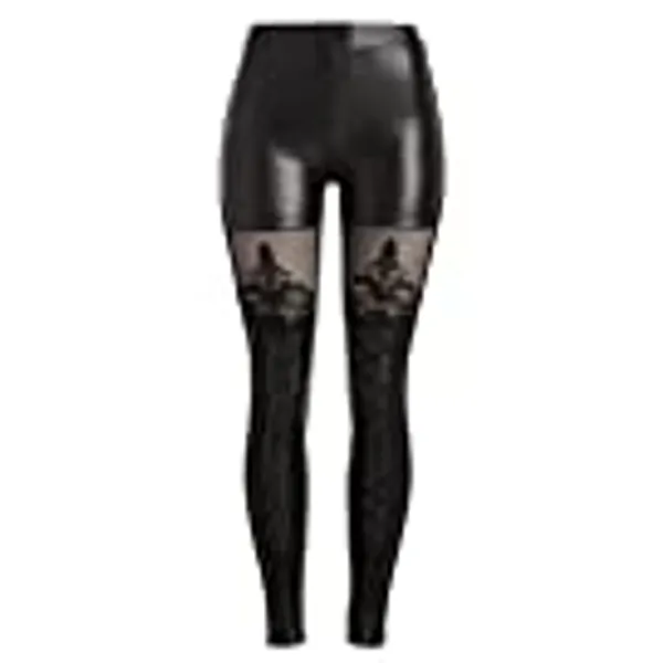 Punk Rave Women's Victorian Style Macbeth Faux Leather Look Leggings with Lace