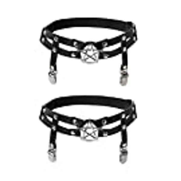 alisikee 2pcs Adjustable Star-Shaped Leg Garter with Anti-Slip Clips, Elastic Gothic Thigh Ring Garter for Women and Girls
