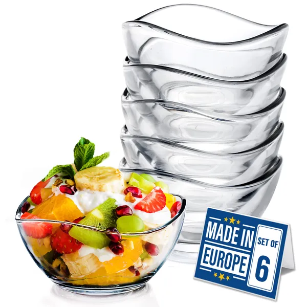 Glass Bowls for Kitchen Prep, Snack, Dessert, Dips, and Candy Dishes or Nut Bowls, Set of 6 (7 1/4 oz) - 7 1/4 oz