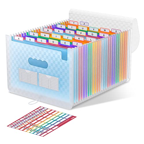 Akkordeon-Aktenordner 26 Fächer, erweiterbarer Aktenordner mit erweiterbarem Deckel/tragbarer Schreibtisch-Dokumentenkasten, A4 Briefgröße, Akkordeon-Papier, farbige Abheftungsbox(Blau) - Blau