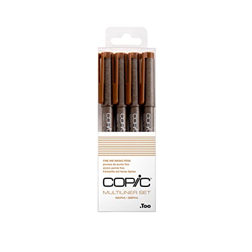 COPIC Multiliner Set, Sepia, 4 Fineliner in verschiedenen Strichstärken, Zeichen Stifte mit einer feinen Spitze und wasserbeständiger Pigmenttinte