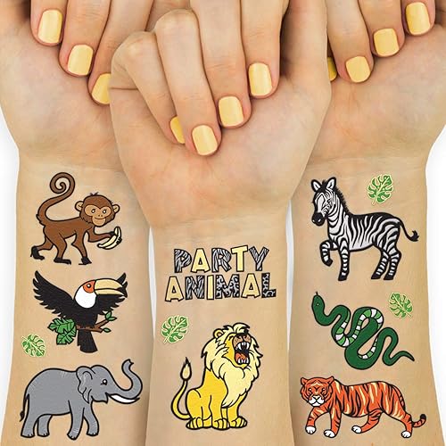 xo, Fetti Jungle Temporary Tattoos for Kids - 30 styles | Zoo, Boys + Girl Craft, Birthday Party Supplies, Baby Shower