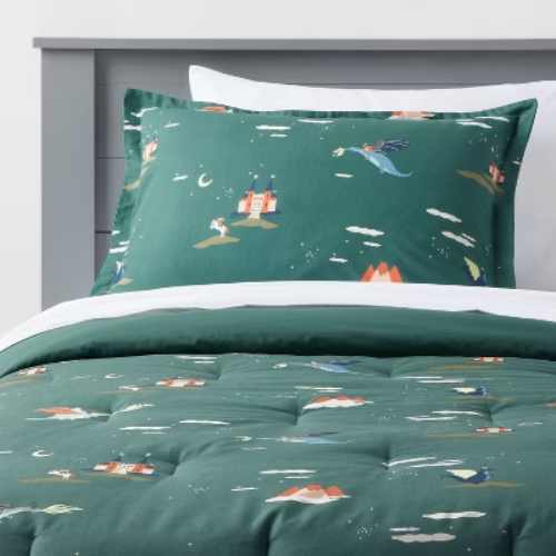 Twin Kids' Comforter Set Dragon Print - Pillowfort™: OEKO-TEX Certified, Cotton, Machine Washable, Twin Bedding