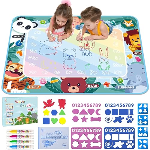 Water Doodle Mat 40 x 32 Inch Kids Water Painting Doodle Drawing Mat Toy Writing Mess Free Coloring Extra Large Magic Educational Toys for Boys Girls Age 4 5 6 7 8 Year Old Christmas Birthday Present - 40"X32" - Blue