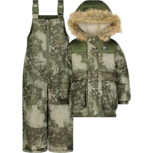 OshKosh B'Gosh Toddler Boys' Heavyweight Coat and Snowbib Snowsuit Set, Olive Drab, 4T