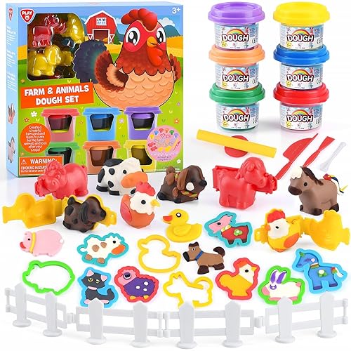 Farm Animals Playdough Sets for Kids Ages 4-8, Playdough Kit Farm Animal Toys, Playdough Tool Set Safe & Non-Toxic Play Dough Toys Gifts for Kids 4-6 Boys Girls Playdough Farm Set - Farm