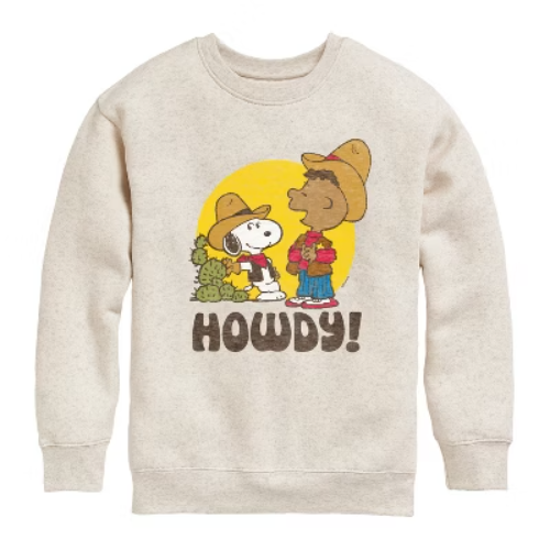 Boys' Peanuts Franklin And Snoopy Howdy Graphic Long Sleeve Fleece Sweatshirt - Natural - Medium