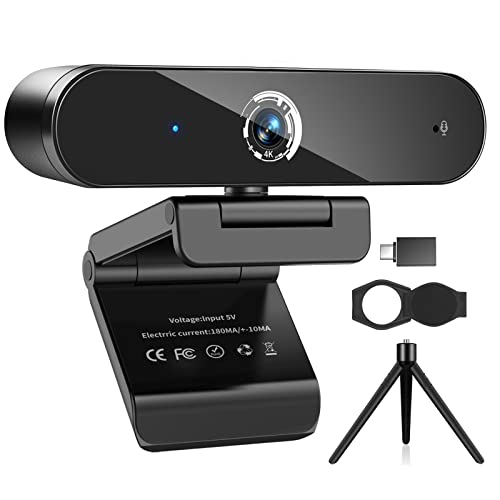 Nisheng 4K Webcam with Microphone, 4K Autofocus Web Camera with Privacy Cover and Tripod,Plug and Play,USB Webcam for Laptop PC,Pro Streaming/Video Recording/Calling Conferencing/Online Classes - M3