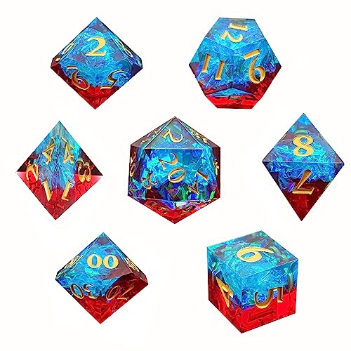 DND Dice Set with Dragon Totem Metal Gife Case, Dungeons and Dragons Handcrafted Dice Set with Sharp Edges and Beautiful Inclusions,Player Galaxy Series(Watermelon) - Watermelon