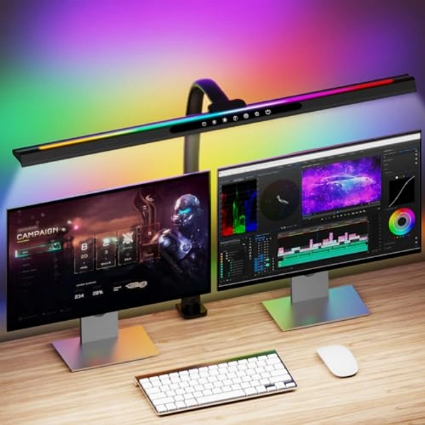 Mostorlit LED Desk Lamp with RGB Backlight, 24W Ultra Bright Modern Architect Workbench Desk Lamps, 60" Timer, 25 Lighting Modes,Eye Protection Clamp Light for Home Office Gaming Reading Working