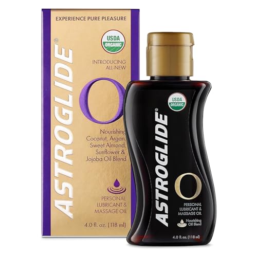 Astroglide Sensual Massage Oil and Lube (4oz), O Organic Essential Oil Based Hydrating Personal Lubricant, USDA Certified Organic - 4 Fl Oz (Pack of 1)