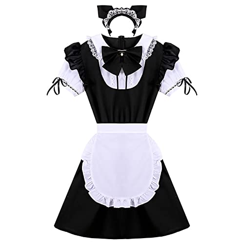 MOGATO Costume da Cameriera Francese,Vestito da Cameriera Adult Anime Cosplay French Vestito Grembiule Maid Outfit per Festa Compleanno Spettacolo Teatrale,Medium,Black - M - Nero