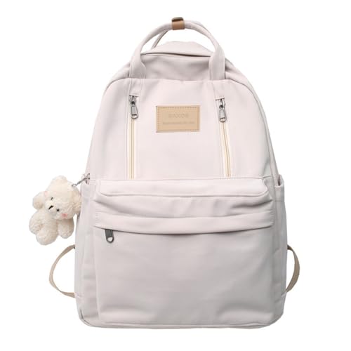 GAXOS Cute Backpack for School Aesthetic Backpack Purse for Women Girls White Book Bag Korea Style Bookbag - White