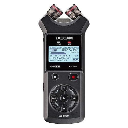 TASCAM DR-07XP 32-Bit Float Portable Handheld Field Recorder and USB-C Audio Interface — With Adjustable Mics for Digital Stereo Recording of Music, Sound, Voice, Audio for Video and Podcasting