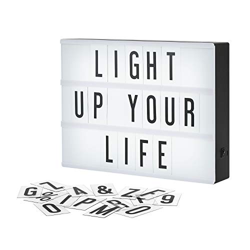 My Cinema Lightbox The Original LED Marquee Light Box with 100 Letters & Numbers, USB and Built-in Storage, A4 Size 9x12, Black Shell, Cool White Illuminated Sign