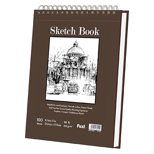Fuxi Sketchbook 8.5x11 Inch, 100 Sheets Hard Cover Sketch Book 8.5" x 11", 68 lb/ 100 GSM Drawing Paper Pad, Spiral Bound Sketch Pad 8.5" x 11", Back to School Supplies, Art Supplies for Classroom. - Brown - 11" x 8.5" (Pack of 1)