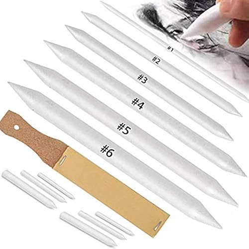 N NOROCME 12 PCS Blending Stumps and Tortillions Paper Art Blenders with Sandpaper Pencil Sharpener Pointer for Student Artist Charcoal Sketch Drawing Tools - 13 Piece Set