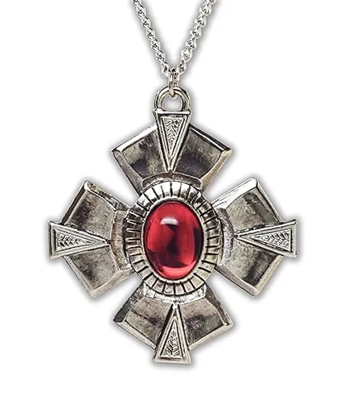 Medallion with Red Cabochon Medieval Renaissance Silver Finish Pendant Necklace
