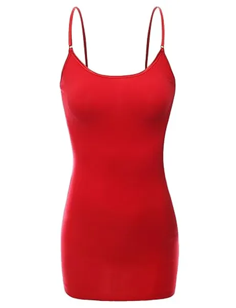 Bozzolo Women's Ladies Adjustable Spaghetti Strap Basic Long Cami Tunic Tank Top - 1X - Red
