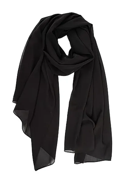 YOUR SMILE for Women Lightweight Breathable Solid Color Soft Chiffon Long Fashion Scarves Sun-proof Shawls Wrap - Black