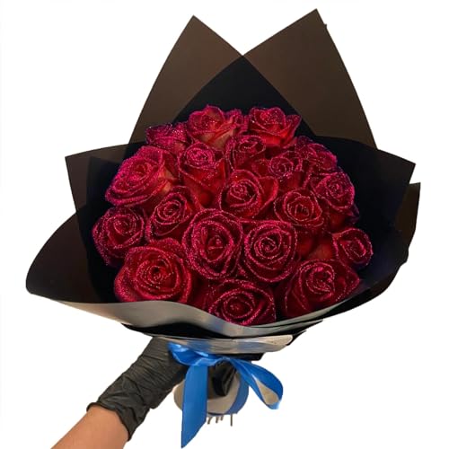 BIUBIULOVE Ramo De Rosas con Purpurina, Ramo De Rosas Artificiales, Ramo De Rosas Eternas con Purpurina, Ramo De Bricolaje, Ramo De Rosas Falsas Brillantes, Regalo De Amor (Rojo,24 Pcs) - Rojo - 24 Pcs