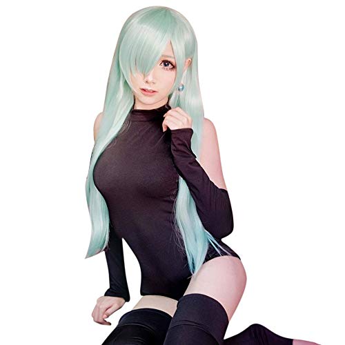 Probeauty Long Green Cosplay Wig Mint Anime Striaght Wigs + Hair Cap for Halloween Costume Party - Mint Green