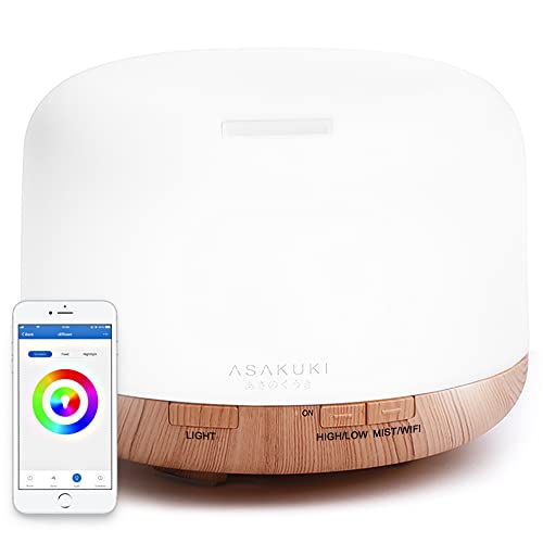 ASAKUKI Smart Wi-Fi Essential Oil Diffuser, App and Voice Control Compatible with Alexa, 500ml Aromatherapy Humidifier for Relaxing Atmosphere in Home Office Bedroom Gold - Gold