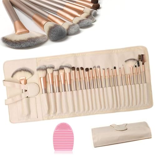 HEPAZ Make Up Pinsel set,Professional Make-up Pinsel 24PCS Make-up Pinsel Kit Make Up Pinsel 1 Stück Ei Reinigung Mit Roll Up Pu-Leder Tasche