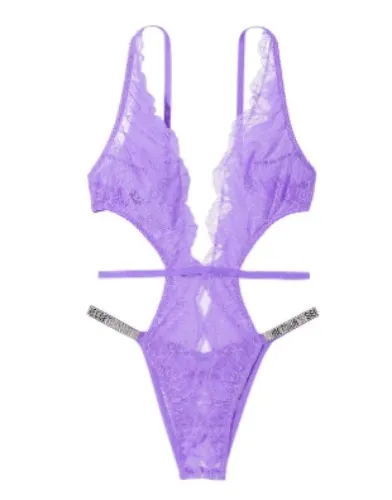 Shine Strap Lace Crotchless Teddy